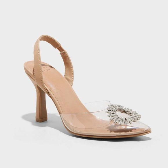 A New Day Shoes - A New Day -  Women's Slingback High Heels Dress Trans Clear